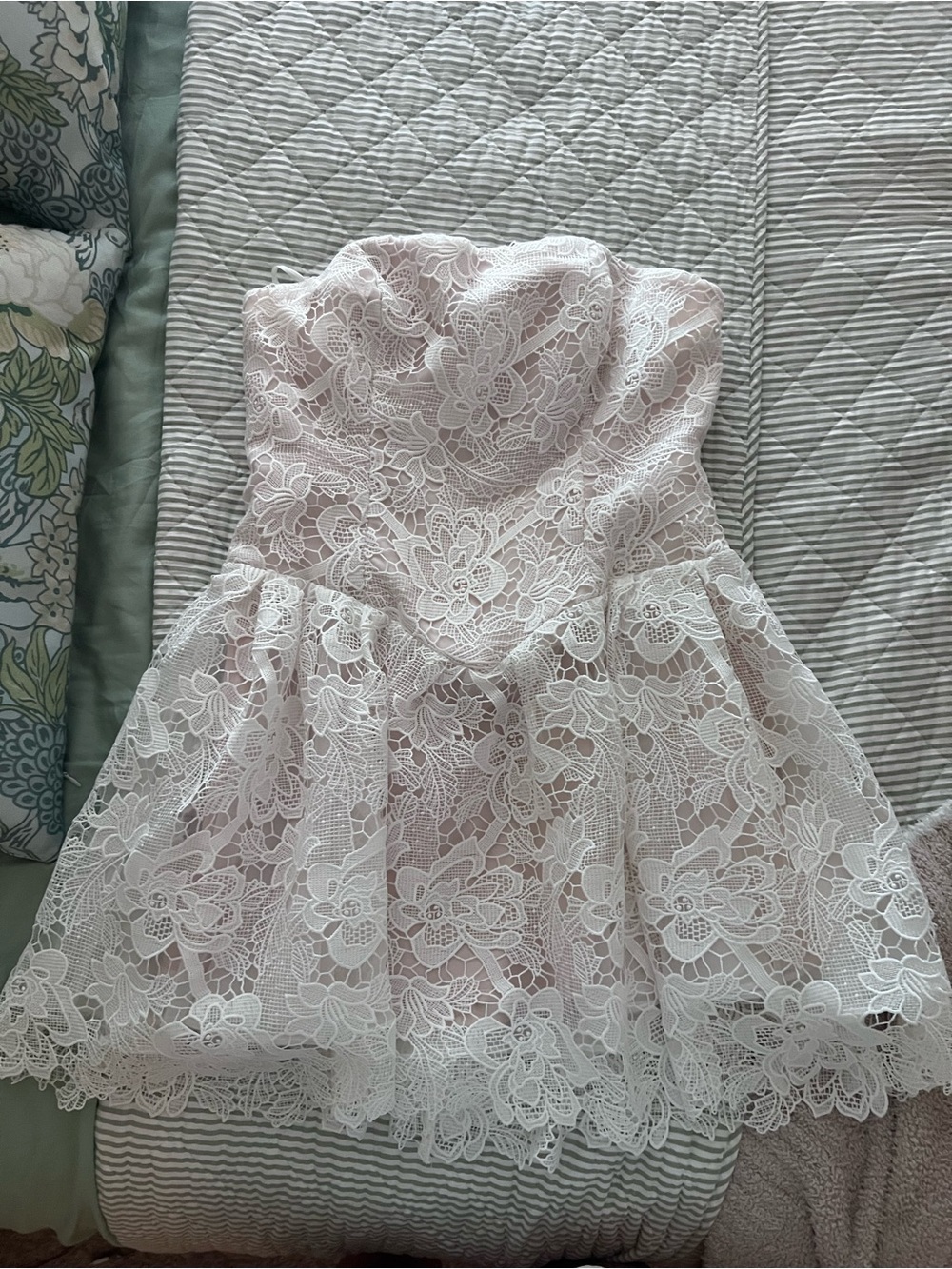 BHLDN Puff-Sleeve Lace Fit & Flare Mini Dress